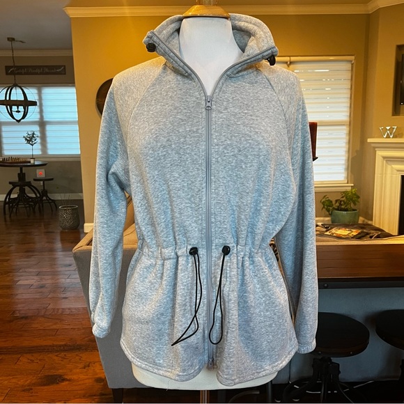 PacSun Winter Cinch Me Jacket XS Gray Soft Fleece Lined Full Zip Sweatshirt - Picture 4 of 15